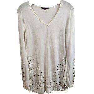 Fontana BOHO Fairy Sweater Womens Medium Cream Embellished Flare Sleeve Pullover